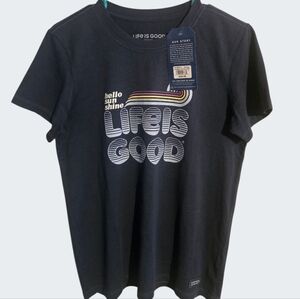 BRAND NWT- LIFE IS GOOD 'HELLO SUNSHINE' T-SHIRT SIZE MED NAVY BLUE- Rare Find!